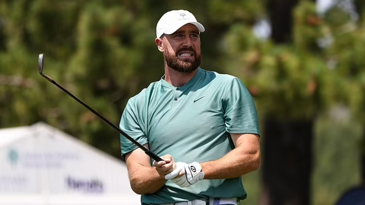 Travis Kelce on the golf course during the American Century tournament.